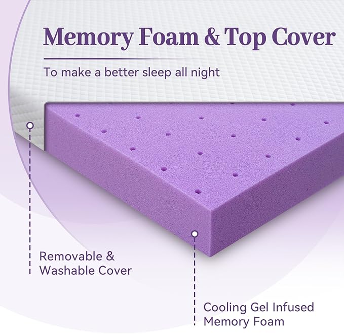 SINWEEK 2 Inch Gel Memory Foam Mattress Topper Twin XL Size/Twin Extra Long, Ventilated High Density Pad for Back Pain, Bed Topper with Removable Soft Cover, CertiPUR-US Certified