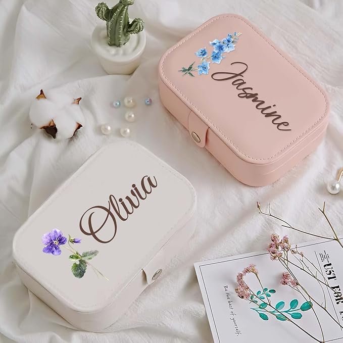 Personalized Jewelry Box Gifts for Women Custom Travel Jewelry Case Organization Leather Customized Birthday Anniversary Bridesmaid Gifts