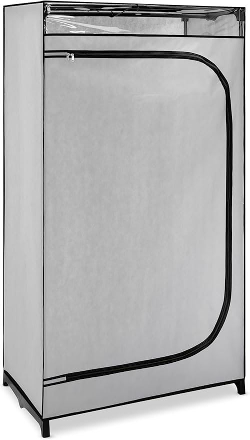 Whitmor Portable Clothes Closet - Freestanding Garment Organizer with Cover - 36 Inches Wide - Grey