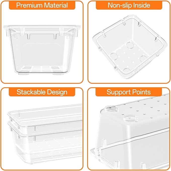 WOWBOX 32 PCS Clear Plastic Drawer Organizer Set, 4 Sizes Desk Drawer Organization and Storage Containers for Makeup, Cosmetics, Jewelry and Gadgets in Kitchen, Bathroom, Bedroom, Office, Clear