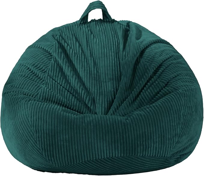 Stuffed Animal Storage Bean Bag Chair Cover, Cover Only (No Filler), Corduroy Toy Organizer Floor Cushion Seat, 48 in/120 cm Slipcover for Teens & Adults,Green