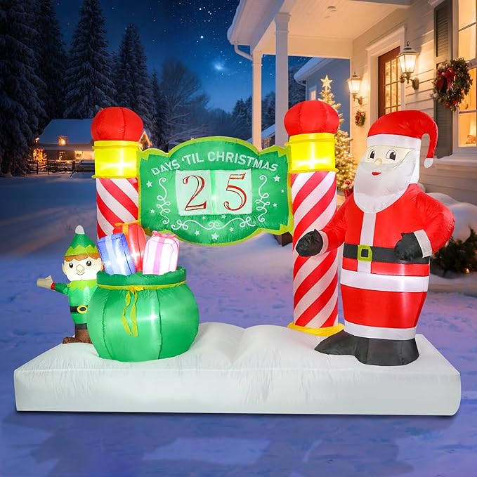 Bshine Christmas Inflatable Outdoor Decorations, 6.9FT Blow Up Santa Countdown Calendar with Interchangeable Dates,New Year's Light Up Holiday Party Decor for Lawn Yard Inflatable Sculptures