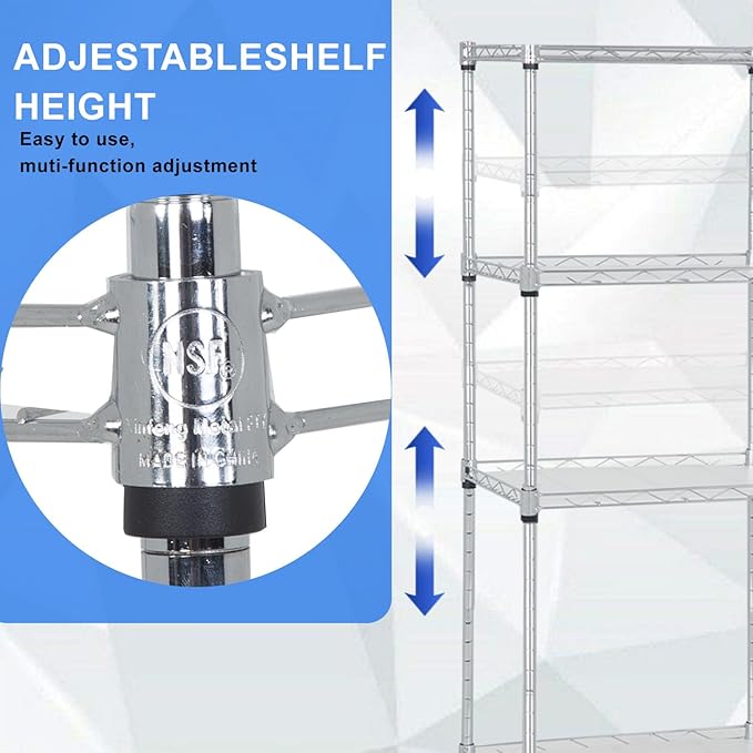 PayLessHere Metal Shelving Storage Shelves Garage Shelving 4-Tier Adjustable Shelf 600 lbs Total Bearing Capacity Multi-Functional Durable Easy Assembly, Chrome