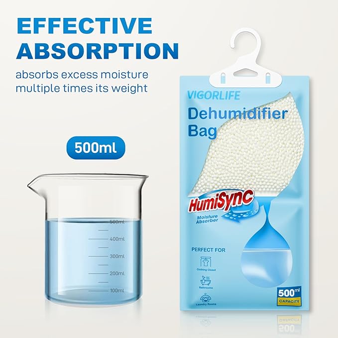 Moisture Absorbers Packets 9.8 OZ, Hanging Closet Dehumidifier Bags, Portable Humidity Absorber in Wardrobes, Bathrooms, Closet, Bedrooms, Attract and Trap Excess Moisture, Desiccant 10 Pack (Blue)