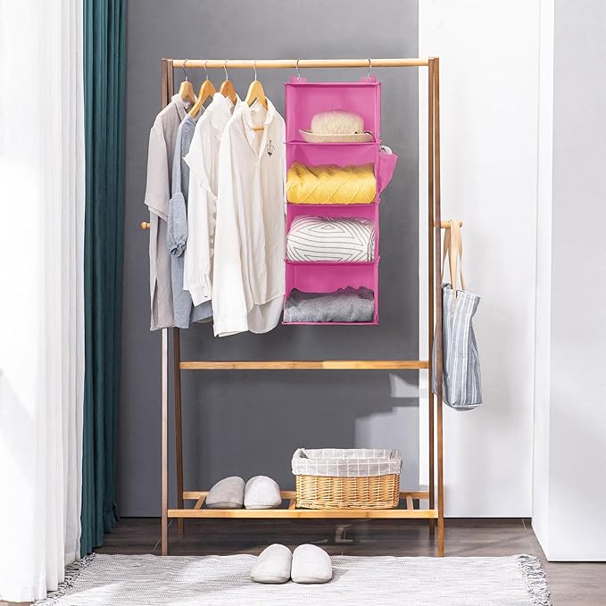 Hanging Closet Organizer, 4-Shelf Closet Hanging Storage Shelves, Light Pink