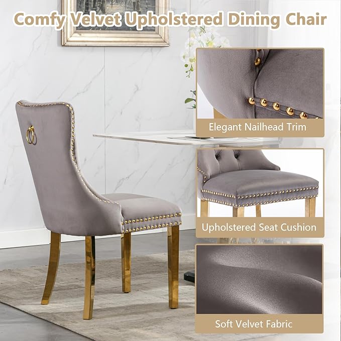 Goujxcy Faux Marble Dining Table Set for 4, Modern 5-Piece Dining Table Set with 4 Velvet Upholstered Chairs, 70" Large Long Faux Marble Kitchen Dining Room Table and Chairs with Stainless Steel Legs