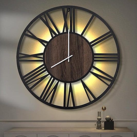 LEIKE Large Wall Clocks with Night Light Battery Operated,Silent Non Ticking,Rustic Modern Big Wood Clock for Living Room, Bedroom,Kitchen,Farmhouse,Office,Home Decor-30 Inch(Roman Numerals)