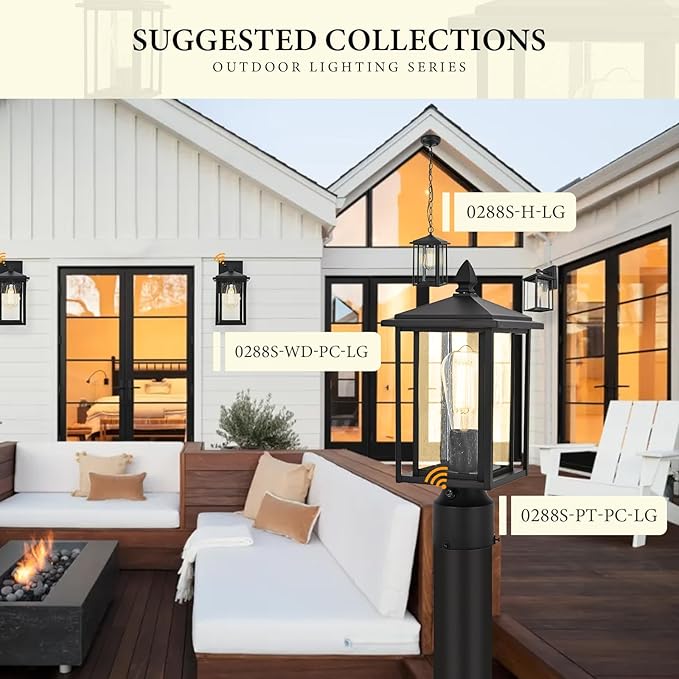 Outdoor Dusk to Dawn Post Light Fixture with Glass, Aluminum Light Post Lamps for Patio, Yard, Garden, Porch