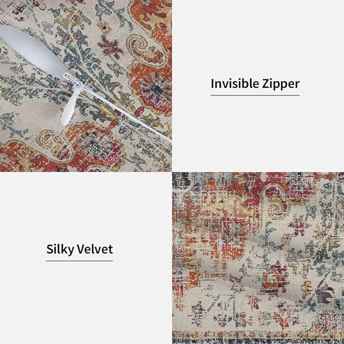 Blue Burnt Orange Boho Throw Pillow Covers 16x16 Set of 2, Farmhouse Carpet Ethnic Decorative Pillow Covers Bohemian Rustic Cushion Cases Linen Gifts for Couch Sofa Indoor Outdoor