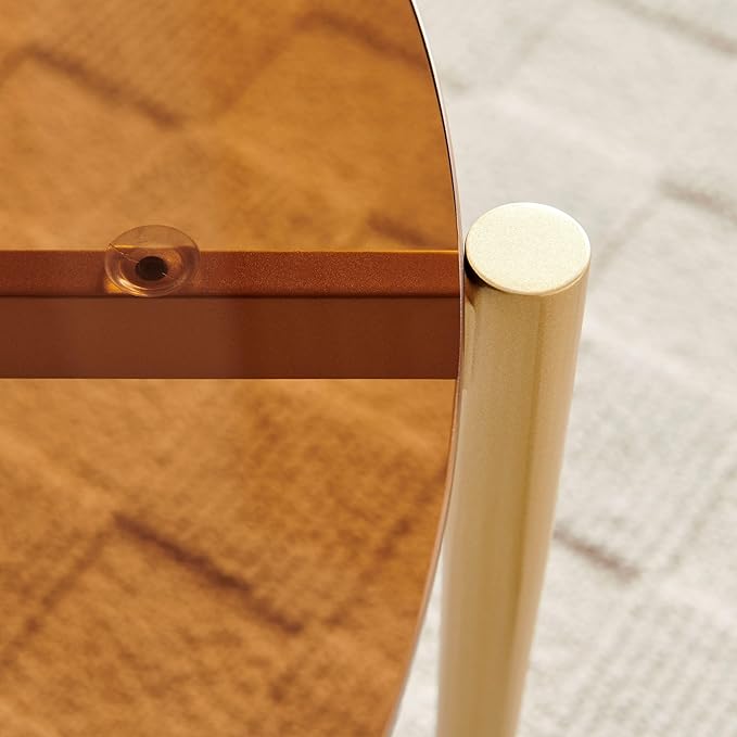 Shrine Round Tempered Glass Table, Gold Glass Coffee Table for Living Room, Circle Glass Top with Gold Metal Frame