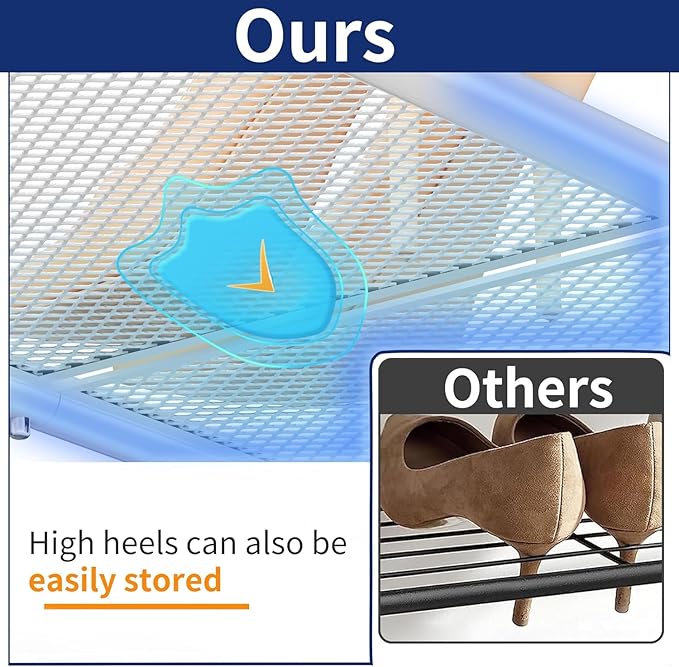 SUFAUY Shoe Rack for Closet, 33" Wide Metal Shoe Rack Organizer Heavy Duty, 2-Tier Mesh for Shoes, White