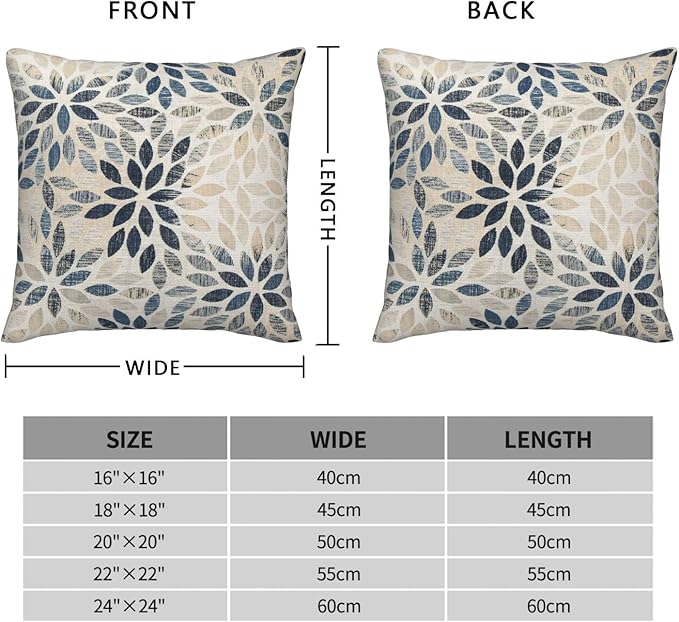 Dahlia Pillow Covers 22x22 Inch Set of 2 Summer Rust Geometric Flower Outdoor Decorative Throw Pillows Farmhouse Navy Blue Pillow Case Linen Square Cushion Cover for Home Sofa Bedroom Living Room