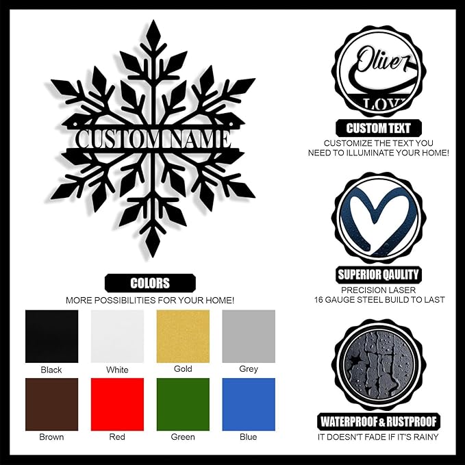 Personalized Christmas Snow Metal Sign, Custom Name Metal Snow Sign Wall Decor, Merry Christmas Signs Outdoor Wall Decoration for Home Living Room, Bedroom, Office, Garden, Porch