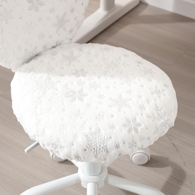 Kmax Kids Reading Chair, Rolling Cute Desk Chair for Girls Swivel Office Chair with Wheels & Heart Back Adjustable Childrens Vanity Chair for Bedroom Reading Room - Fur, Snowflake