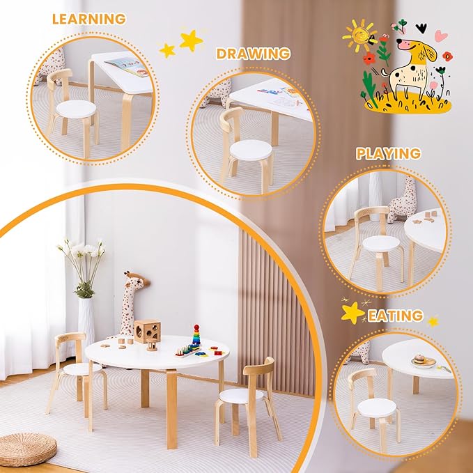 Swegrow Wooden Kids Chair, Toddler Chair for Table, Kids Stackable Chairs, Kid Wooden Furniture for Family/Playroom/Classroom（Set of 2-White）