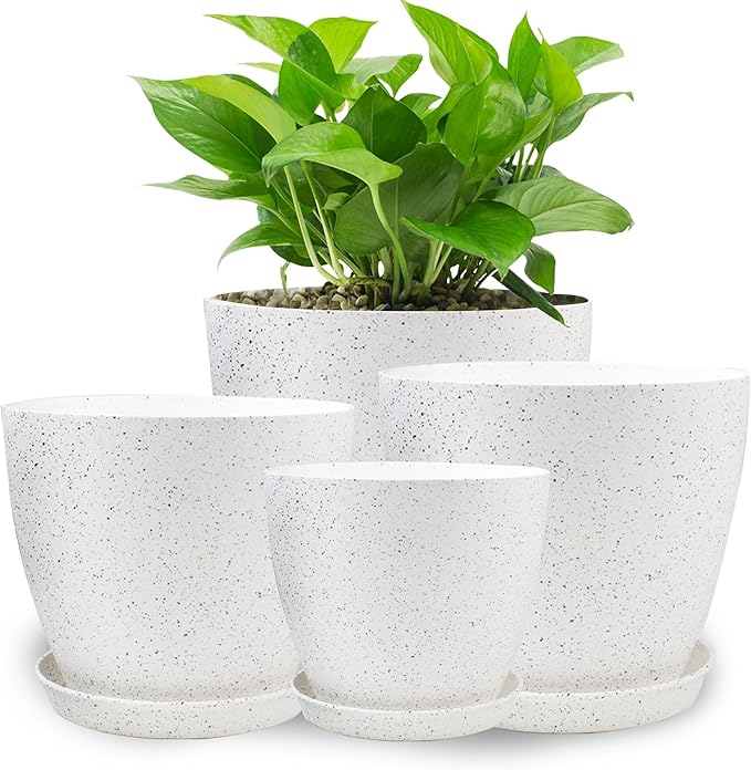 Plant Pots 8.5/7.5/6.5/6 inch, 4 Pack Pot for Flower Pots for Indoor Plants, Modern Decorative Plastic Planters with Drainage Holes and Saucers for House Plants Indoor Outdoor Flower Plants