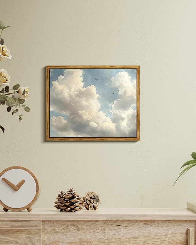 InSimSea Framed Wall Art for Living Room Cloud Canvas Wall Decor Bedroom Cloudy Artwork Retro Oil Paintings Pictures Prints Gallery Boho Vintage Cloudscape Soaring Birds Farmhouse Decor Office 8x10In