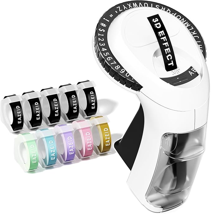 Embossing Label Maker Machine with Tapes, Vintage Embossed Label Maker Manual, Retro 3D Black Emboss Labeler with 10 Rolls 9mm Macaroon Embossing Label Tapes for Home Scrapbooking Supplies, DIY Craft