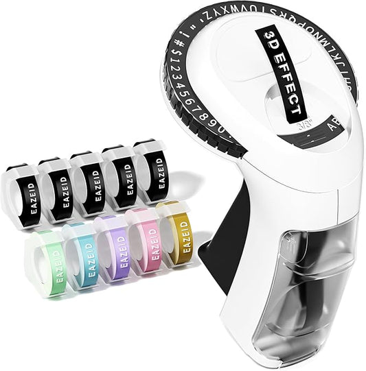 Embossing Label Maker Machine with Tapes, Vintage Embossed Label Maker Manual, Retro 3D Black Emboss Labeler with 10 Rolls 9mm Macaroon Embossing Label Tapes for Home Scrapbooking Supplies, DIY Craft