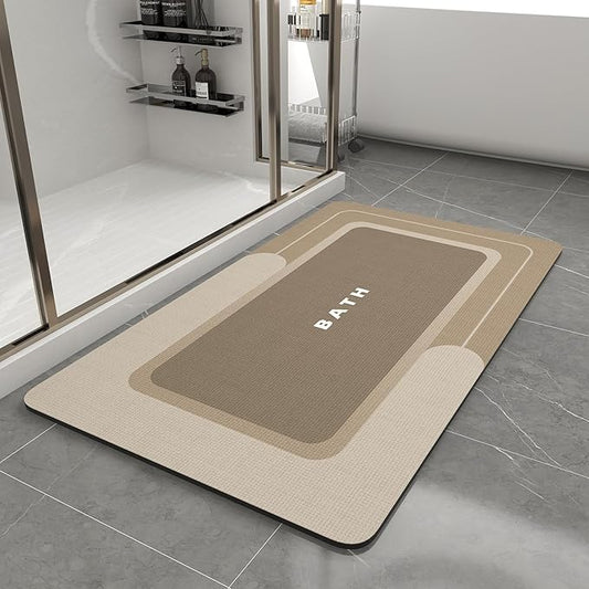 Bath Mat-Bath Mat Rug Non Slip Super Absorbent Stain Resistant Quick Dry Thin Bathroom Rug-Bath Mats for Bathroom Floor Bathtub Vanity-Bathmat Bath Rug Easy Care-17"x35",Beige