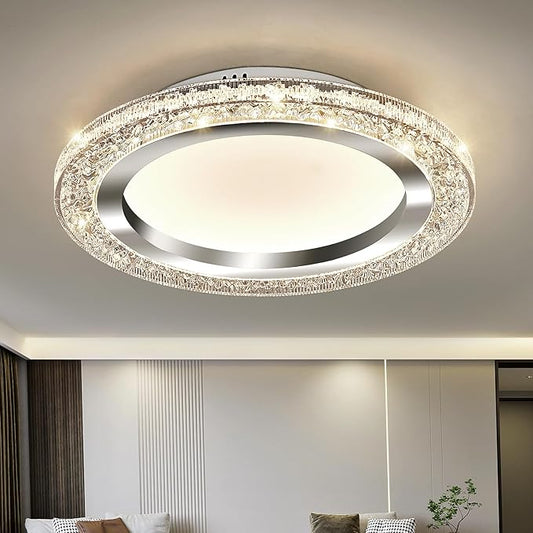 UOFUS 28W LED Flush Mount Ceiling Light Chrome 12inch Modern Round Ceiling Light Fixture 3000K-6000K Super Bright Circle Ceiling Lamp for Bedroom Kitchen Dining Room Entryway Hallway Foyer