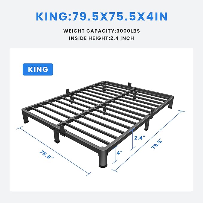 MAF 4 Inch King Metal Platform Bed Frame with Round Corner Legs, 3000 LBS Heavy Duty Steel Slats Support, Noise Free, No Box Spring Needed, Easy Assembly