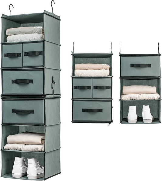 SMIRLY 6 Shelf Hanging Closet Organizer Hanging Shelves, Closet Hanging Organizer with 2 Sturdy Hooks for Wardrobe, Nursery, Storage (Grey, Separate)