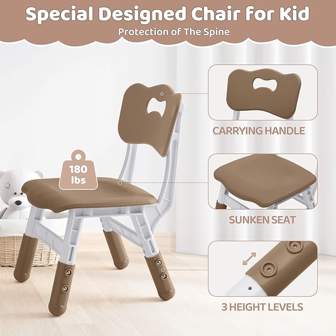 Kids Table and 4 Chairs Set, Height Adjustable (17.7"-26.1") Toddler Table and Chair Set, Multi-Activity Table with Graffiti Desktop, Children’s Table and Chairs for Classroom, Home & Daycare