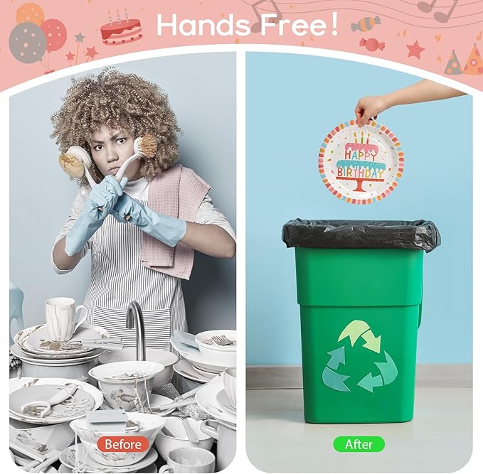 100pcs Birthday Party Plates Disposable Tableware Set Birthday Cake Pattern for 25 Guests Kid's Party Table Supplies（Include Plates, Cups and Napkins）