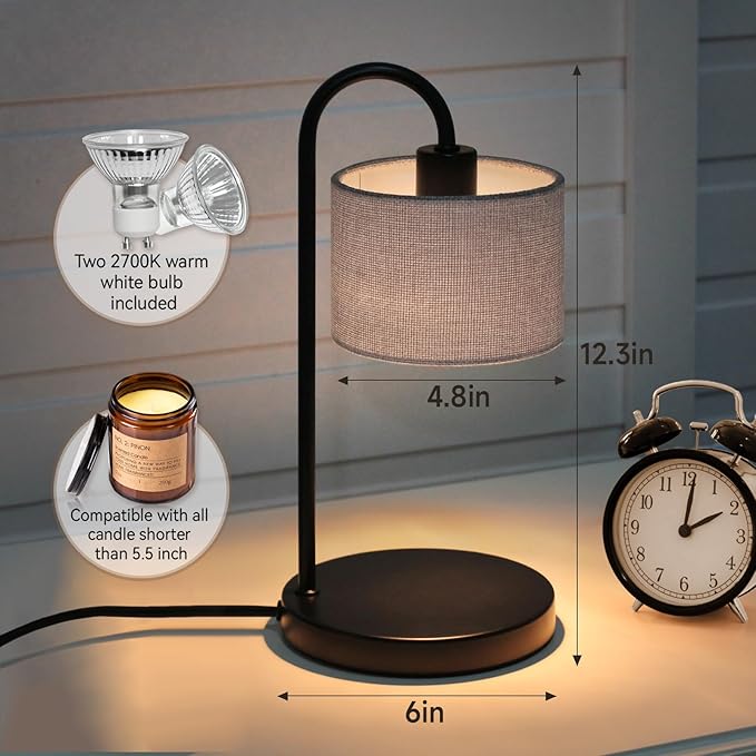 Candle Warmer Lamp with Timer, Dimmable Candle Wax Warmer Electric Candle Lamp for Scented Candles with 2 Bulbs, House Warming Gifts Brithday Gifts for Women Bedroom Home Decor - Gray