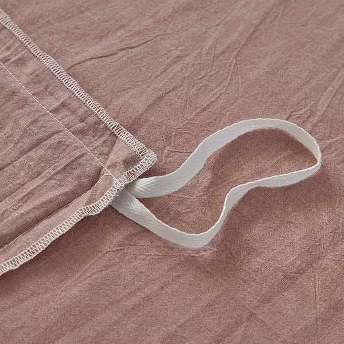 FACE TWO FACE Bedding Duvet Cover Set100% Washed Cotton Duvet Cover Linen Like Textured Breathable Durable Soft Comfy (Full, Old Pink)