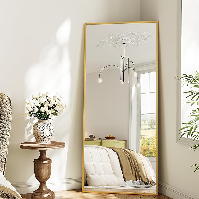 Koonmi 65"x24" Floor Mirror Full Length, Bedroom Floor Body Mirror with Stand, Large Gold Mirror, Leaning, Standing or Hanging Horizontally/Vertically