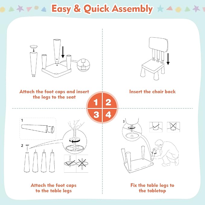 LDAILY Kids Table and Chairs, 3-Piece Children Arts Nursery Furniture for Drawing, Reading, and Painting, Light Weight Plastic Activity Kids Desk and Chair Set for Playroom, Kindergarten (Blue)