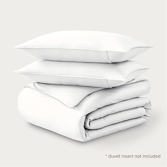 Bare Home 100% Organic Cotton Sateen Duvet Cover Set - Full/Queen Size - 400 Thread Count - Smooth Sateen Weave - Warm & Luxurious - Duvet Cover (Full/Queen, White)