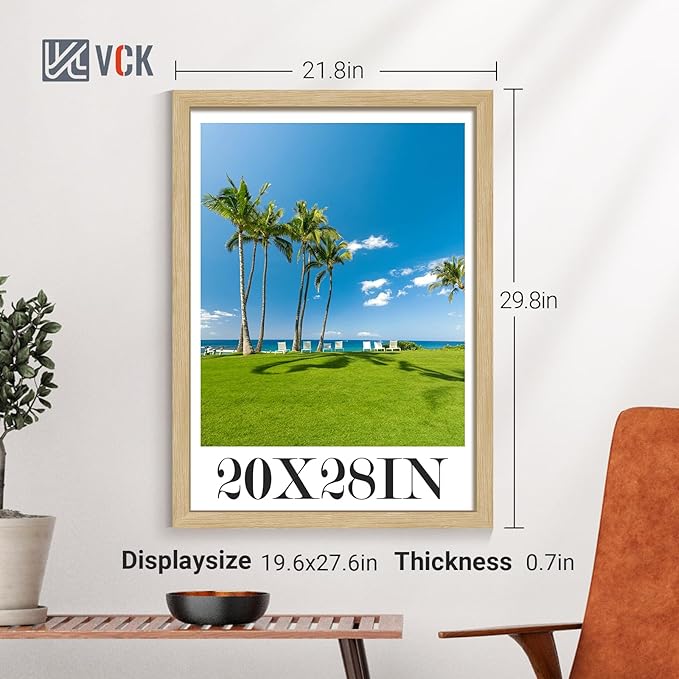 VCK 20x28 Picture Frame Set of 4 - Oak, Gallery-Quality Wood Poster Frames, 1.1-Inch Wide Border, Polished Plexiglass, Vertical or Horizontal Wall Display for Photo/Art/Prints, Natural Oak
