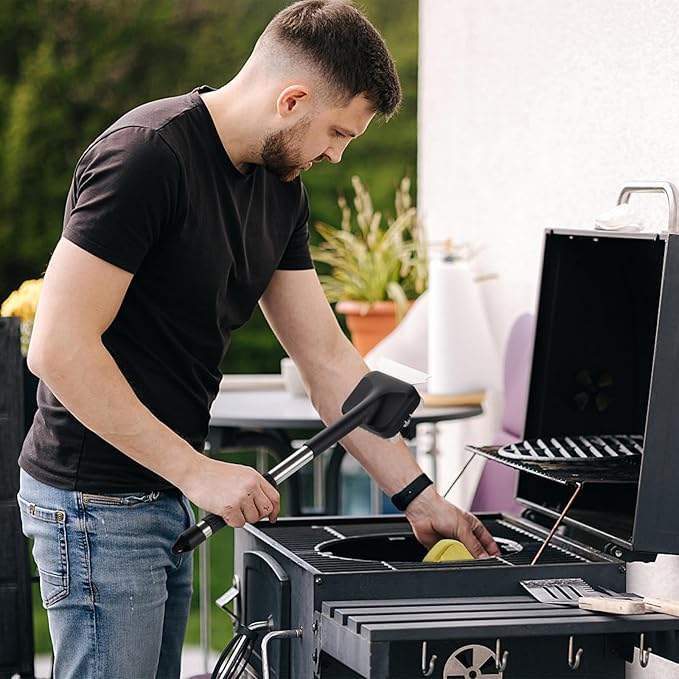 Hairless Grill Brush Set, with Scraper Heat-Resistant Cloth Brush Head and Stainless Steel Spring Brush Head Removable and Replaceable,Suitable for Cast Iron and Stainless Steel Grates