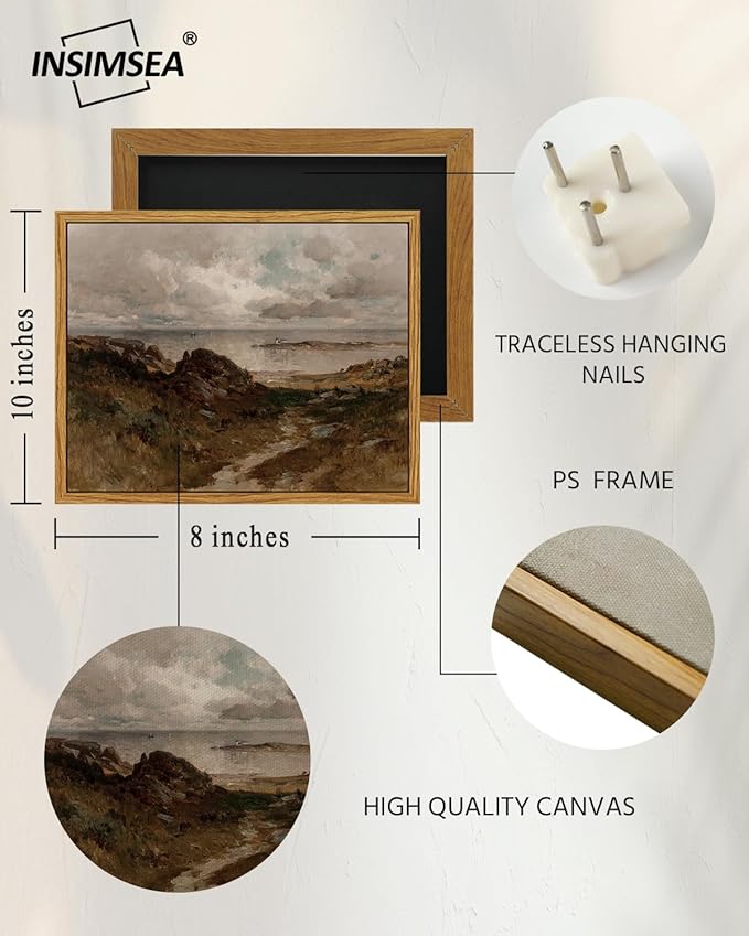 InSimSea Framed Canvas Wall Art Vintage Decor, Seaside Path Wilderness Landscape Oil Paintings for Wall Decorations, Coastal Wall Art for Living Room Bedroom Bathroom Wall Decor, 8"x10"