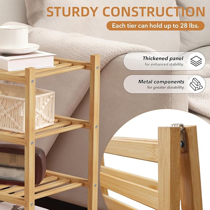 4 Tier Bamboo Shoe Rack Storage Organizer for Closet, Multifunctional Stackable Free Standing Shoe Shelf Organizer for Small Space,Entryway,Hallway,Bathroom 27"x11"x26"(Natural, 4 Tier)