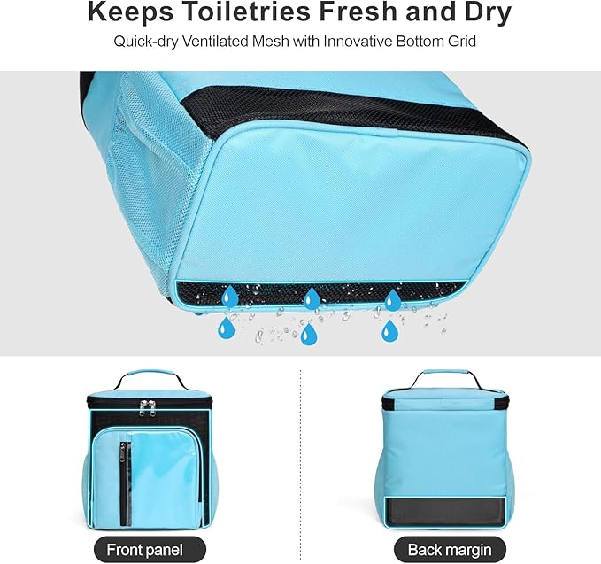 F-color Hanging Shower Caddy Portable - College Dorm Essentials for Guys with Hooks, Quick-Dry Shower Bag for Dorm Travel Gym Camping Essentials, Water-Resistant with Multiple Pockets, Light Blue
