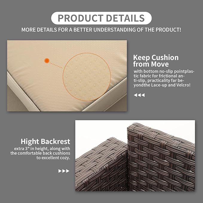 Patio Furniture 3-seat Sofa Wicker Outdoor Furniture Outdoor Couch Deep Seat Hight Backrest Non-Slip Cushions, Khaki