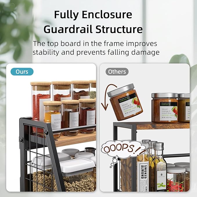 Magnetic Shelf for Fridge 2-Tier Storage, Magnetic Spice Rack with 8 Hooks, Large Capacity Refrigerator Organizer Multi - Purpose - 15kg Capacity