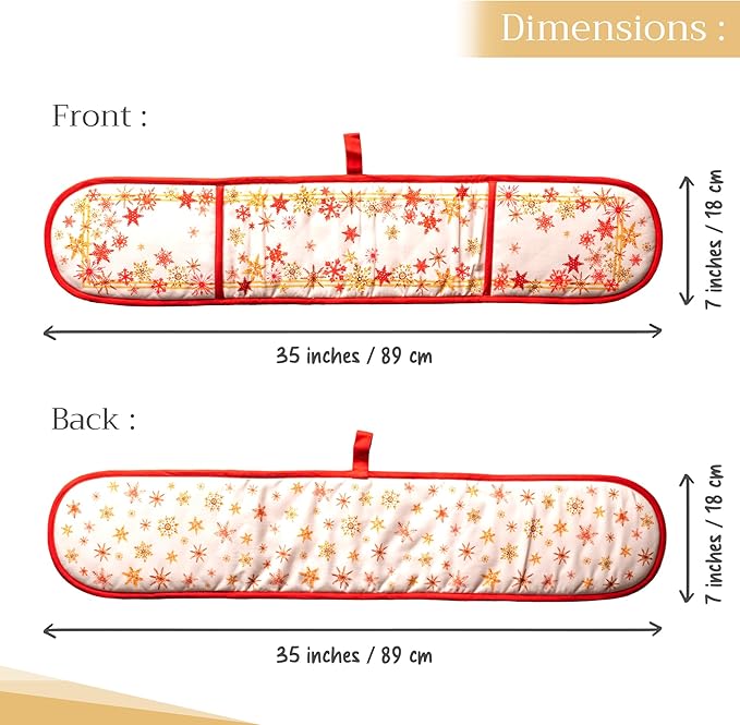 Maison d' Hermine Double Oven Mitt (7" x 35") 100% Cotton Heat Resistant BBQ Cooking Gloves with Loop for Thanksgiving Christmas Decorations Baking Cooking Barbeque Handling Hot Pan (Crystal Star)