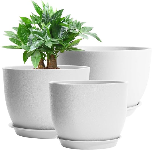 GARDIFE 12/10/9 inch Plant pots, Plastic Large planters for Indoor Plants, Flower pots, White