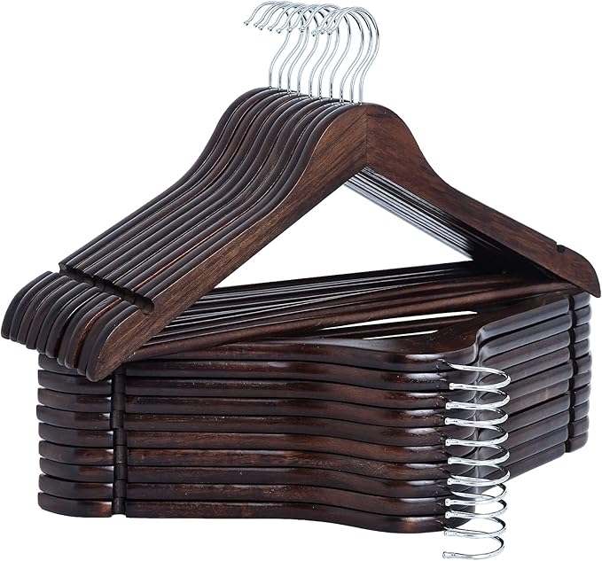 StorageWorks Wooden Hangers 20 Pack, Wood Coat Hanger for Coats, Shirts, Jackets, Pants, Suits, Walnut Color