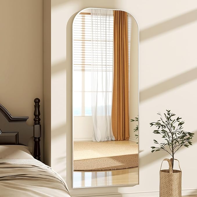 HARRITPURE 71"x26" Full Length Mirror Full Body Mirror Top Rounded Corner Aluminum Frame Hanging or Leaning Wall Floor Mirror with Stand for Living Room Bedroom Cloakroom,Silver