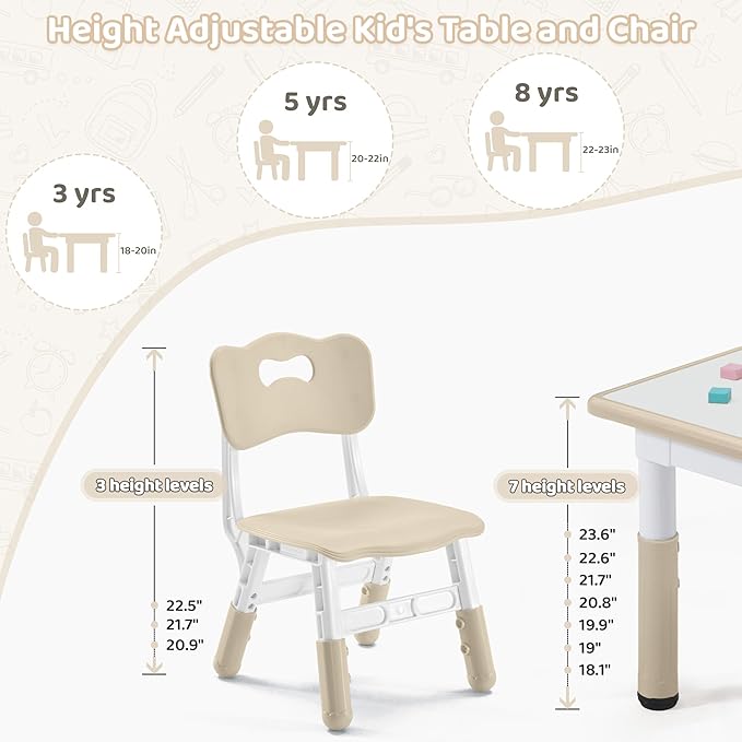 Adjustable Kids Table Chairs Set – Graffiti Desktop, Multi-Activity Height-Adjustable Toddler Study Desk for Ages 3-8 – Ideal for Home, Classroom, Daycare (B-Wood, 2 Chairs-31.5" L x 23.6" W)