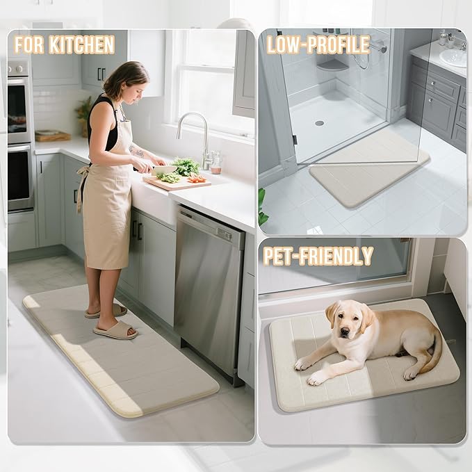 Yimobra Large Bath Mat 36"x24", Super Soft Quick Dry Memory Foam Bathroom Rug, Water Absorbent, Non Slip Backing Machine Washable for Tub Shower, Thick Comfort Support, Cream