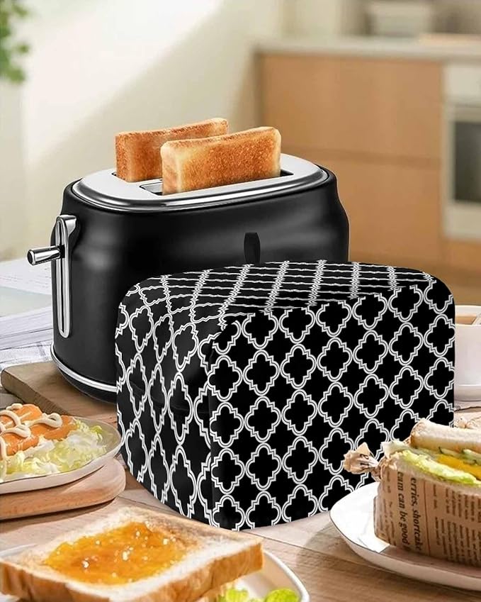 Toaster Cover 4 Slice Moroccan Pattern Toaster Oven Cover with Pockets Geometric Trellis Black Dustproof Bakeware Protector Small Kitchen Appliance Dust Covers and Fingerprint Protection for Women