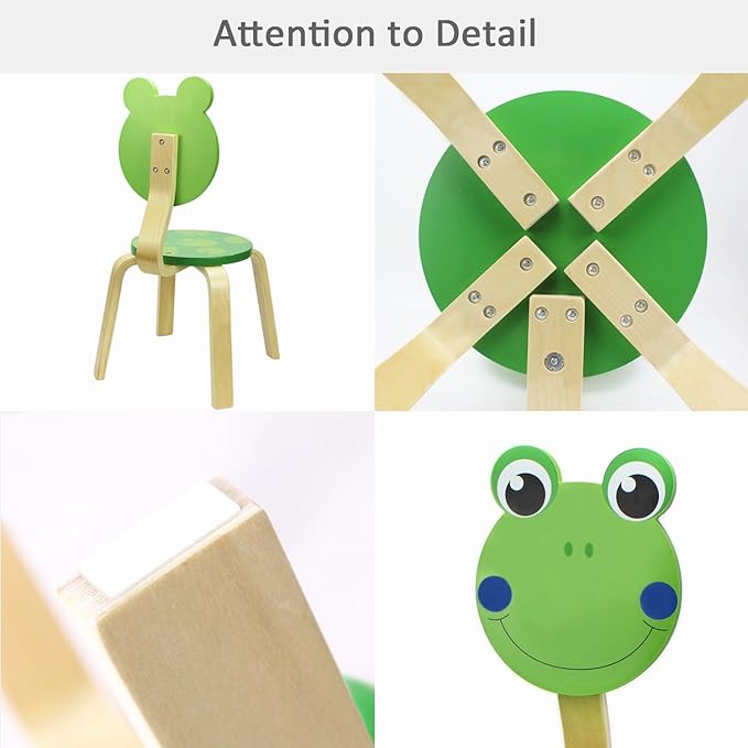 iPlay, iLearn 10 Inch Kids Solid Hard Wood Animal Chair, Stackable Wooden Finished, Preschool, Bedroom, Playroom, Nursery Seat, Frog Furniture Stool for Toddlers, Children, Boys, Girls