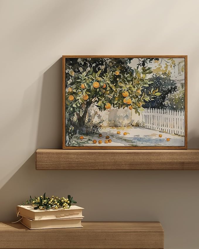 InSimSea Framed Canvas Wall Art Vintage Decor, Orange Trees Art Room Decor Aesthetic, Classic Rustic Farmhouse Wall Decoration for Bedroom Living Room Bathroom Gallery, 12x16inch